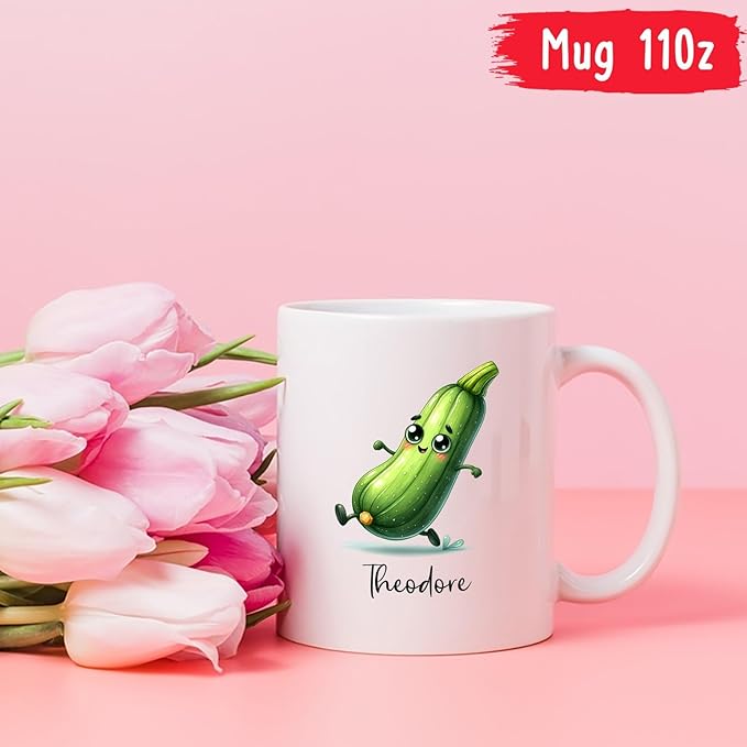 Zucchini Ceramic Mug, Personalized Name Mug Gifts For Men Women Vegetable Enthusiast, Zucchini Lover Cup, Custom Vegetable Travel Coffee Mug 11Oz 15Oz, Zucchini Vegetarian Mug Gift, Vegan Tea Cup