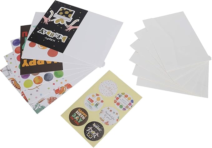 Pilipane Greeting Cards Blank Gift Paper 24Pcs Set with Envelopes and Stickers for Birthday Thank You Notes Holiday Gifts Crafting Writing Graffiti 7 x 10.5cm (happy birthday)