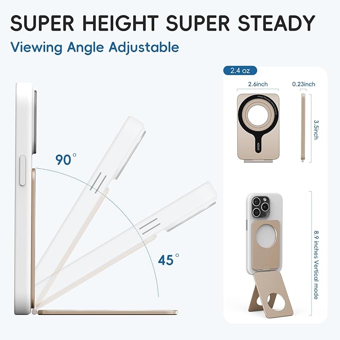 Cell Phone Stand,Adjustable Height and Angle Foldable Phone Holder for Desk, Aluminum Cell Phone Holder,Strong Magnetic Phone Stand Compatible with iPhone 16/15/14/13/12 Series (Desert Gold)