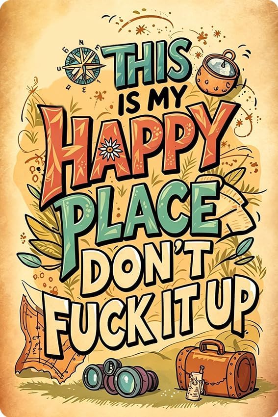 Vintage Happy Place Metal Sign,Retro Funny Home Tin Sign,Wall Aesthetics for Bar Pub Club Cafe Living Room Kitchen Restaurant Shop Office,8x12 Inches (Happy Place-01) by Unknown