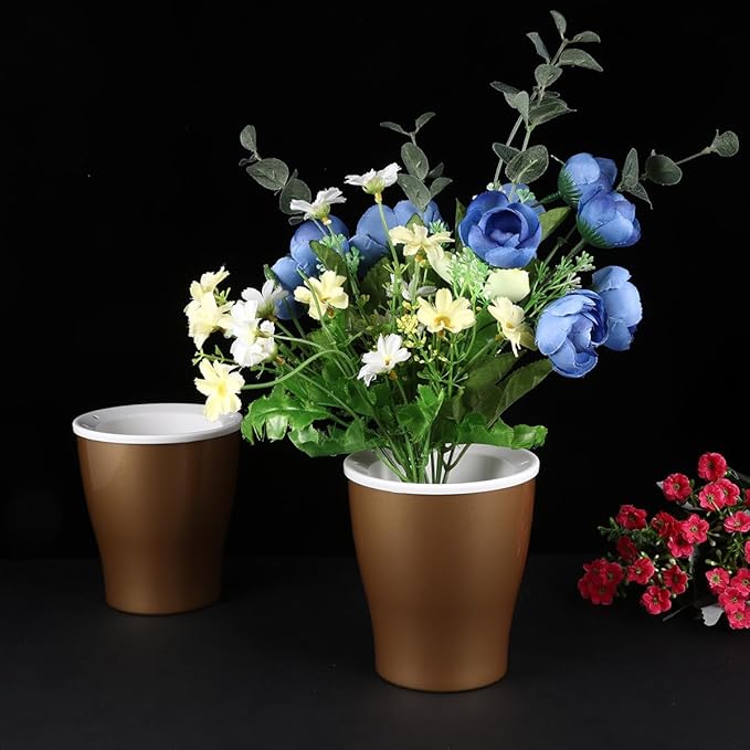 VANZACK 2pcs Self-Watering Plastic Flower Pots Plant Holders with Water Storage Large Size for Indoor Gardening Home Decor Golden Color