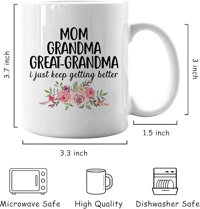 IWXYI Great Grandma Coffee Mug - Great Grandma Gifts for Birthday Mothers Day, 11oz Floral Mother‘s Day Coffee Mug Ceramic, Mothers Day Gifts
