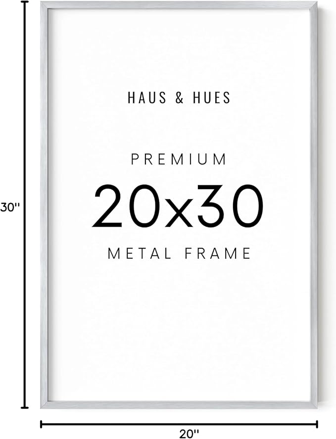 HAUS AND HUES 20x30 Silver Picture Frame - Aluminum Wall Display - Lightweight Poster Frame for Artwork or Prints (20x30 in, Silver)