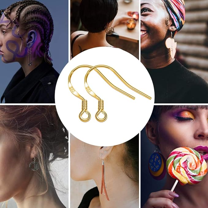Earring Hooks - 120 PCS/60 Pairs Gold plated copper Hypoallergenic Ear Wires Fish Hooks for Jewelry Making, Jewelry Findings Parts with 120 PCS Rubber Earring Backs Stopper for DIY Earrings