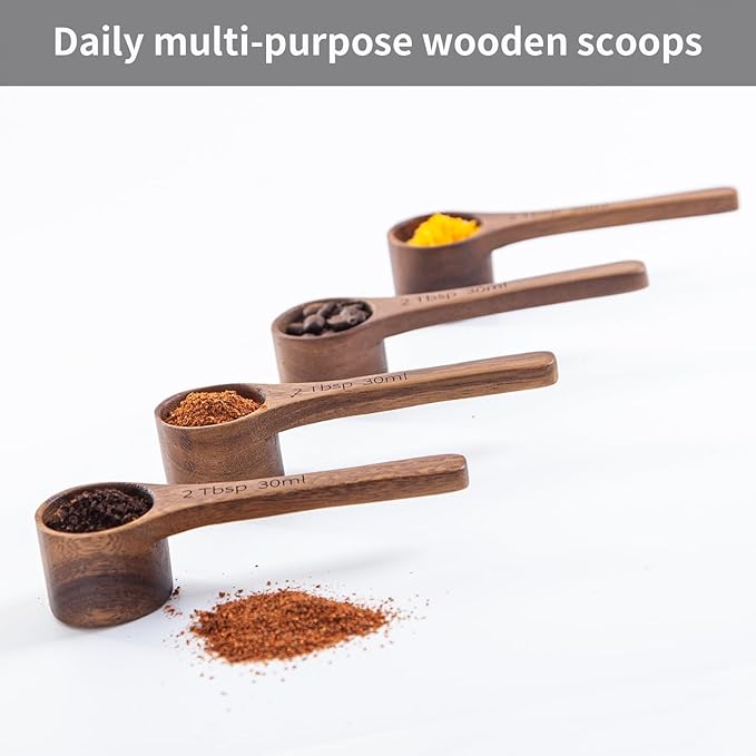 4PCS Wooden Scoops Acacia Wood Scoop For Jars Small Scoop For Coffee Measuring Spoons Wooden Scoops For Containers Daily Powder Salt Bath Soap Scooper(30ml)