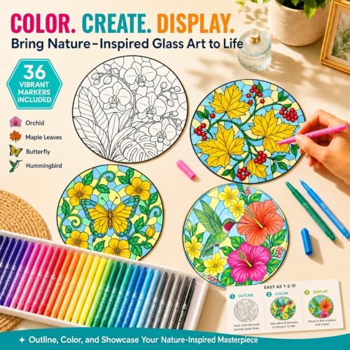 Jiamiyou 51pcs Flower Suncatcher Craft Kit DIY Stained Glass Art for Adults - Image 4