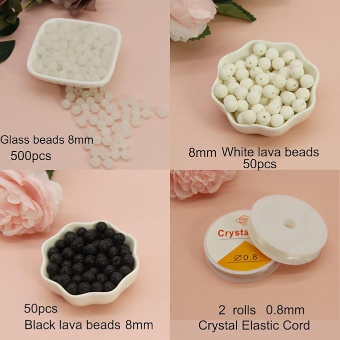 Pamir Tong 600PCS 8mm White Glass Round Beads Bulk-Imitative Jade Beads-Bracelet Loose Beads for Jewelry Making Earring, Necklaces, and DIY Crafts