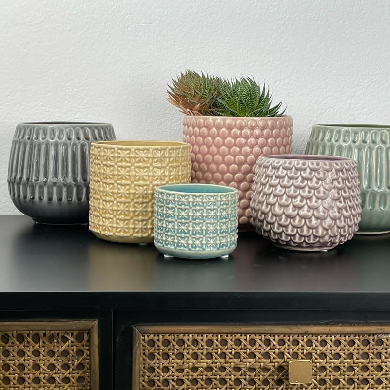 Nordring Stoneware Flower Pot – 6’’ Mauve Planter with Polka Dots – Modern Ceramic Pot with Crackle Glaze – No Drainage Holes – Holds 5’’ Indoor Plant - Image 4