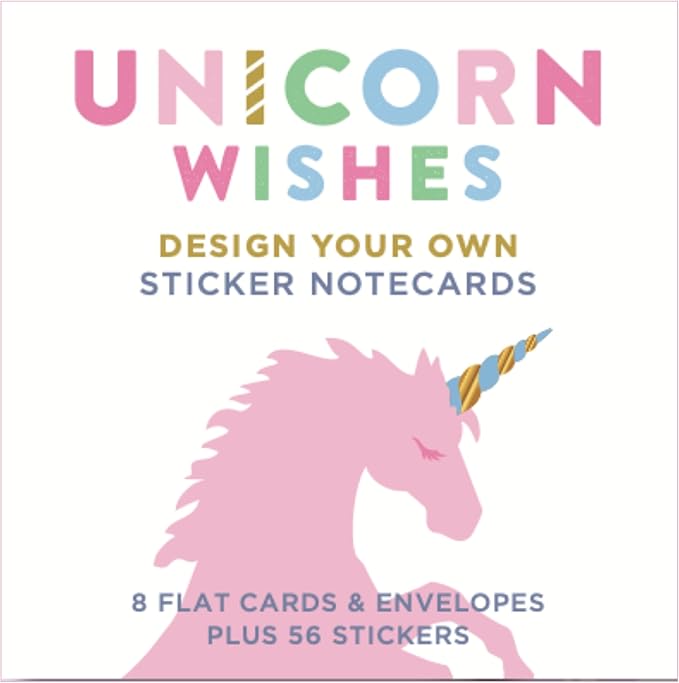 Mrs. Grossman's Design Your Own Sticker Notecards Card Making Kit - includes 8 Cards, Envelopes, and Classic Stickers - Create DIY Thank You, Birthday, Greeting Cards (Unicorn Wishes)