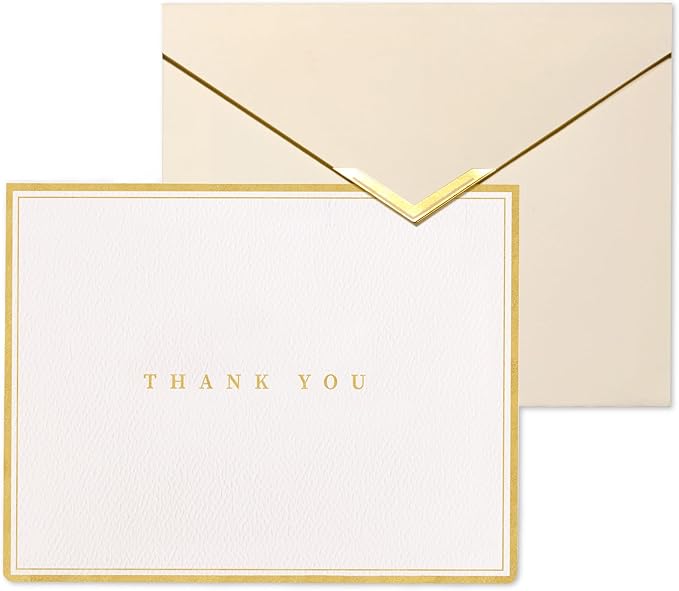 20 Pack Thank You Cards with Envelopes, 4.25×5.5 Inch Textured Thank You Notes, Gold Foil Thank You Cards with V-Shape Gold Foil Envelopes, Blank Inside for Wedding Baby Shower Business