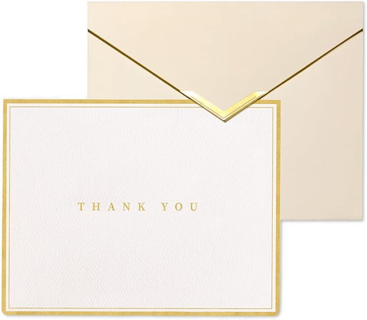20 Pack Thank You Cards with Envelopes, 4.25×5.5 Inch Textured Thank You Notes, Gold Foil Thank You Cards with V-Shape Gold Foil Envelopes, Blank Inside for Wedding Baby Shower Business