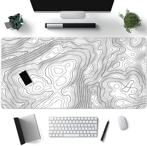 Mechanical Cattle Desk Mat Large Gaming White Mouse Pad Minimalist Topographic Map Desk Mat Extended XL Mousepad 31.5x15.7 in Anti-Slip Desk Pad Keyboard Mousepad Stitched Edges Large Mouse Pad Grey by Mechanical+Cattle