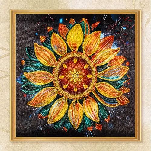 DIAMONDOUBLE Sunflower Diamond Painting Kit for Adults, 12x12 Special Shape 5D Partial Drill Diamond Art on Velvet Canvas, Easy Paint by Diamonds Kit for Beginners, DIY Diamond Art for Home Decor by Diamondouble