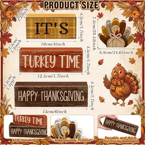 Moucuny 4 Pcs Thanksgiving Table Decorations Wooden Turkey Tiered Tray - Image 3