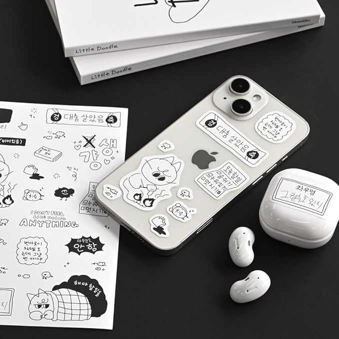 Monolike Little Doodle One Day Theme Sticker 6P Set - Aesthetic Removable Stickers for Journaling, Scrapbooking, Multicolor, Size: 4.33 x 5.51 inches