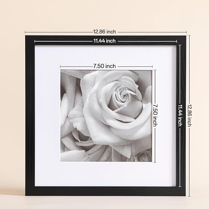 eletecpro 12x12 Picture Frames Set of 9 with Mat for 8x8 Photos or without Mat for 12x12, Square Gallery Wall Decor Collage for Picture Display, Black Frame Set for Wall Hanging