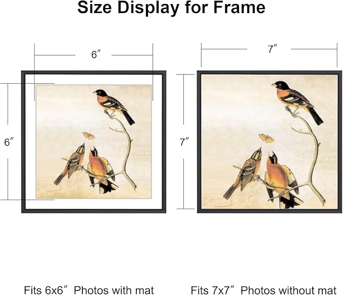 7x7 Picture Frame, Black Metal Square Photo Frames with HD Glass, Fits 6x6 with Mat or 7 x 7 without Mat, Display for Wall and Table, 1 Pack