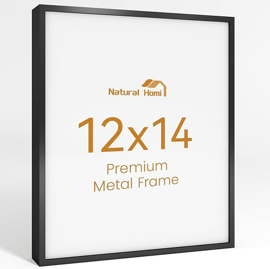 12x14 Aluminum Metal Picture Frame,Tempered Glass Black Photo Frame 12x14 for Family Photo,Posters,Art,Document to Wall Mount Horizontally or Vertically