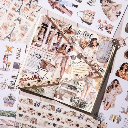 YagCu Scrapbooking Sticker Book, Scrapbook Stickers, Junk Journal Supplies, Pre-Cut Aesthetic Journaling for Women, Adults People Decorative Ephemera Bullet Planner DIY Arts - Image 2