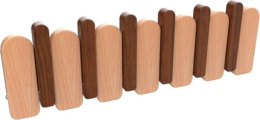 Wall Mounted Coat RackHooks Piano Key Hangers Natural Solid Wood Hanger Non-Woven Fabric Clothes Hangers for Closet, Kitchen, Bedroom, Bathroom, Entryway (Moon Walnut-Beech, 6 Hooks)