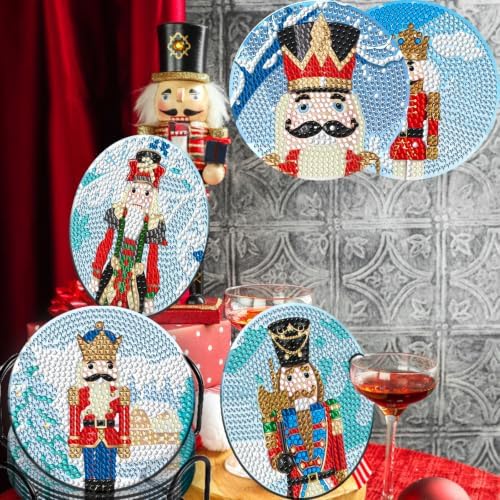 8 Pcs Christmas Nutcracker Diamond Art Coasters Kit Wooden Cup Mats - Image 6