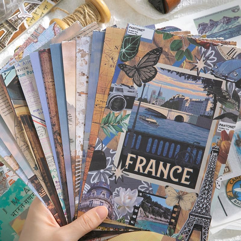 Prstincol Vintage Aesthetic Washi Stickers and Papers for Scrapbooking, 50 Sheets Ephemera Book for Art Journaling with Retro Global Travel Theme Stickers and Decoupage Papers for Junk Journal - Image 4