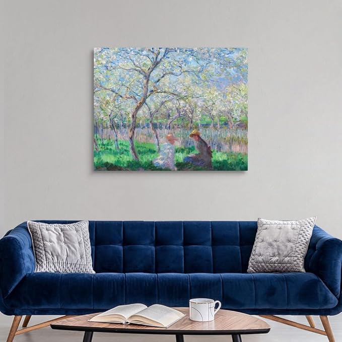 CANVAS ON DEMAND Springtime, 1886 Canvas Wall Art Print by Claude Monet, Classic, Impressionism, Home Decor, Reading, Spring Artwork,45" x36in