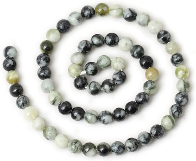 60PCS 6mm Natural Green Vine Jasper Round Loose Beads for Jewelry Making 1 Strand 15"