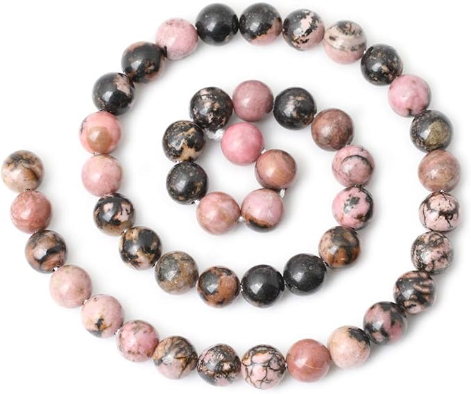 45PCS 8mm Natural Black Line Rhodochrosite Gemstone Smooth Round Loose Beads for Jewelry Making 1 Strand 15"