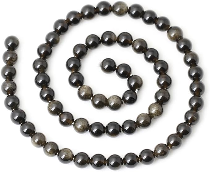 60PCS 6mm Natural Golden Obsidian Gemstone Round Loose Beads Crystal Energy Stone Healing Power for Jewelry Making 1 Strand 15"