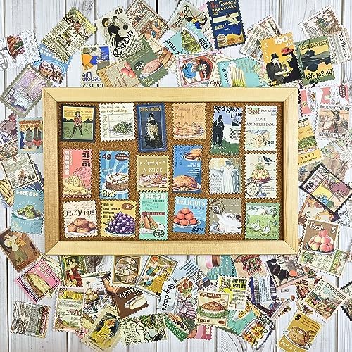 Prstincol 100 Pcs Scrapbooking Stickers,Food Stickers for Scrapbooking,Vintage Stamp Sticker for Journaling,Retro Poster Sticker for Water Bottle Laptop Phones Bullet Journal - Image 2