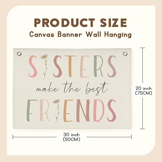 Girls Room Decor, Sisters Make The Best Friends Wildflower Wall Decor Banner Flag for Sisters Room Decoration，Boho Nursery Decor Baby Girls Toddler Kids Bedroom 30x20,girlroom