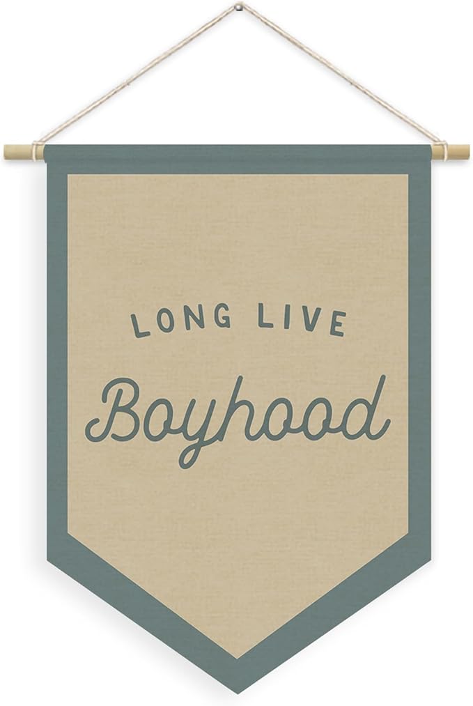 Boys Room Decor, Long Live Boyhood Linen Canvas Banner, Boy Nursery Wall Hanging Pennant Flag Banner for Boys Kids Toddler Room Bedroom Playroom Decor, 15x11in - Blue