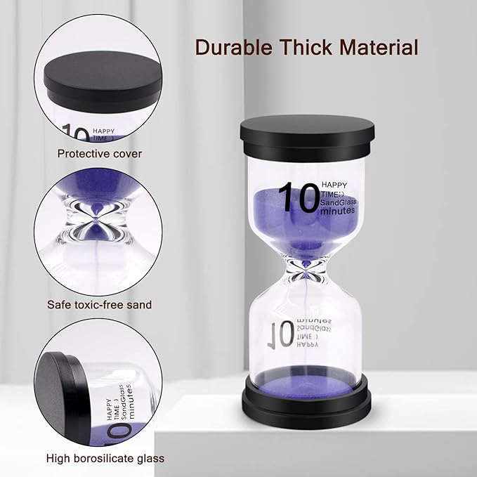 Sand Timer, Hourglass Sand Timers Colorful 1/3/5/10/15/30 Minutes Sandglass Timer with Protective Cover for Classroom Home Office Cooking (Pack of 6) Multicolor