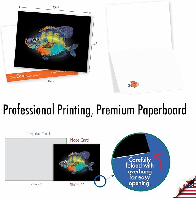 The Best Card Company - 10 All Occasion Blank Cards for Men and Women (4 x 5.12 Inch) - Nautical, Ocean, Sea Life Assortment of Notecards - Fishtoons M6491OCB