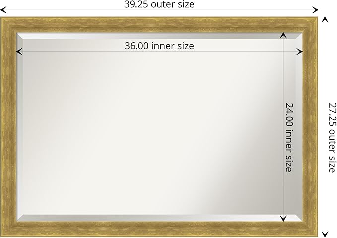 Amanti Art Gold Wall Mirror 27x39 Angled Gold Rectangle Bathroom Mirror for Wall Decor Living Room, Large Modern Wood Frame, Hangs Horizonally and Vertically, Bathroom Decor, Beveled Edge