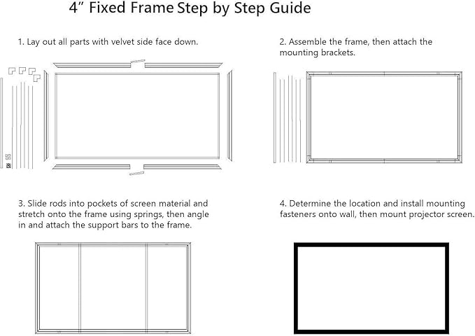 Silver Ticket Products STR Series 6 Piece Home Theater Fixed Frame 4K / 8K Ultra HD, HDTV, HDR & Active 3D Movie Projection Screen, 16:9 Format, 175" Diagonal, White Material STR-169175