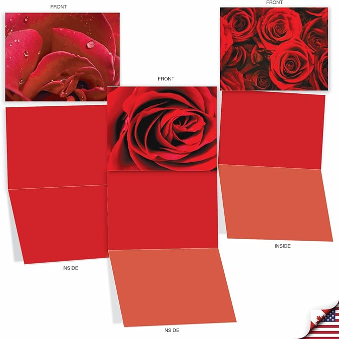 The Best Card Company - 10 Blank Note Cards with Flowers (4 x 5.12 Inch) - Floral Notecards, All Occasion Boxed Assortment - Roses are Red M3088