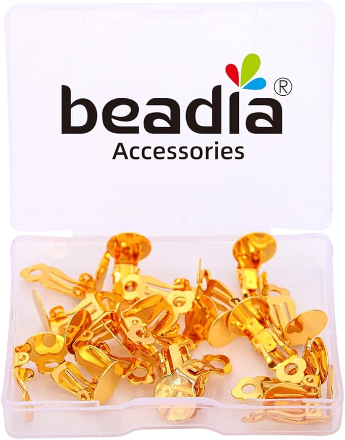 18K Gold Plated Earring Clips 10x17mm 20pcs with Beads for Jewelry Making Findings