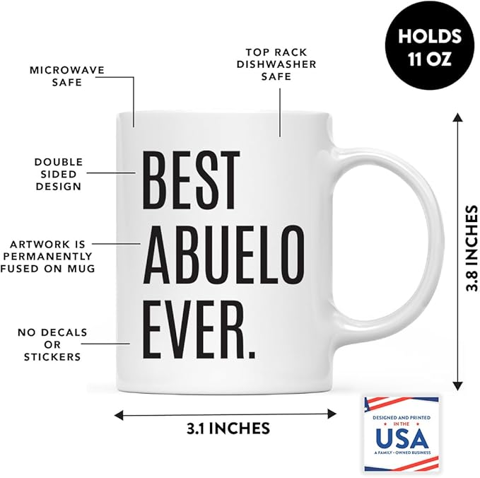 Andaz Press 11oz. Coffee Mug Birthday Gift, Best Abuelo Ever, 1-Pack, Christmas Grandpa Present Ideas Abuelo Mug Abuelito Gifts Abuelo Gifts Regalos Para Abuelo Best Abuelo Cup