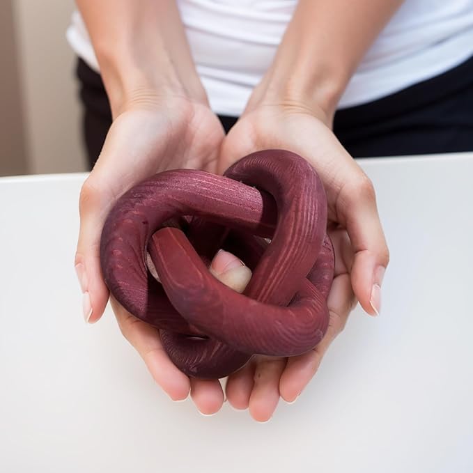 GUDAGUU Wood Knot Decor -Coffee Table Decor Shelf Decor Table Books Hand Carved Home Decoration Boho Country Rustic Modern Shabby Chic Style 3 Link Wooden Knot Chain Link Decor (Burgundy)