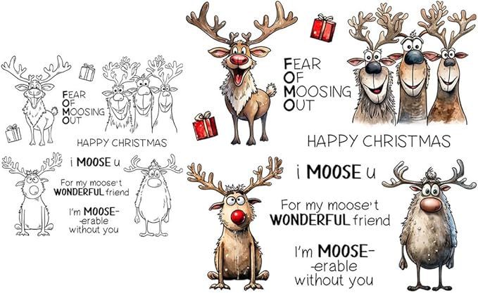 Christmas Deer Box Stamps and Cutting Dies for Card Making DIY Transparent Silicone Clear Stamp and Metal Die Cuts Sets for Scrapbooking Paper Greeting Cards Decor Seals Craft Supplies