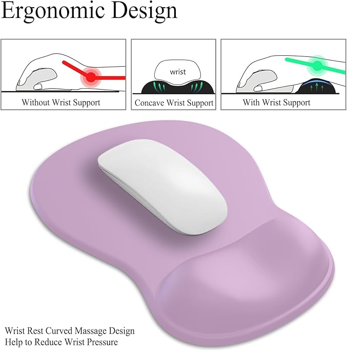 Gel Mouse Pad with Wrist Rest, Ergonomic Concave Wrist Support Mousepad with Non-Slip PU Base & Smooth Surface Comfortable Desk Accessories Mat for Office, Home Gaming and Study (12 Purple)