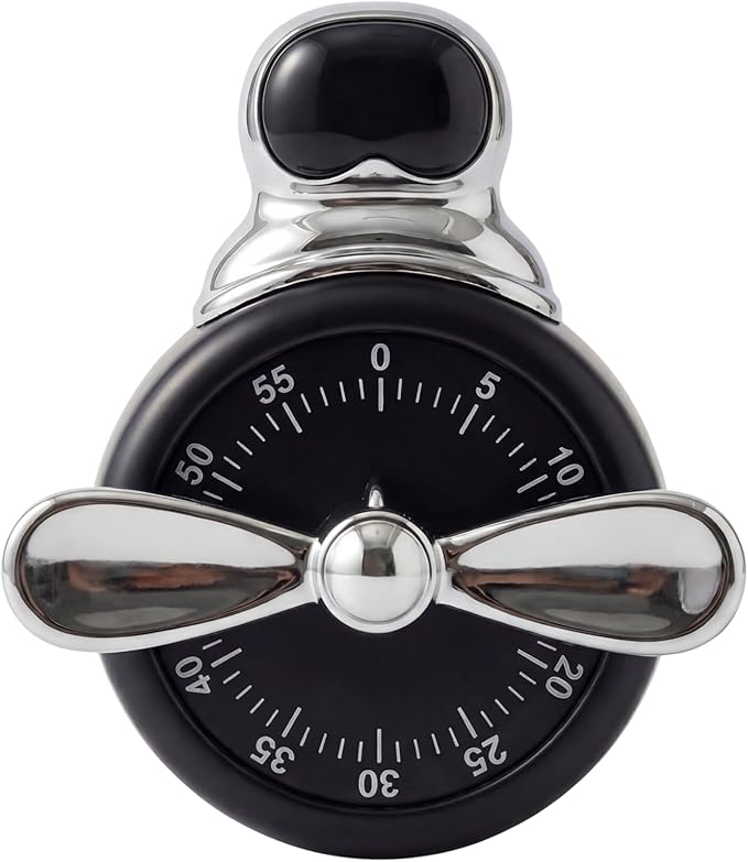 Visual Timer, Cute Magnetic Mechanical Kitchen Timer for Cooking, No Batteries Required, 60-Minute Countdown Clock for Study, Classroom, Baking, Yoga, Pomodoro - Loud Alarm (Retro Black (Pilot Style))