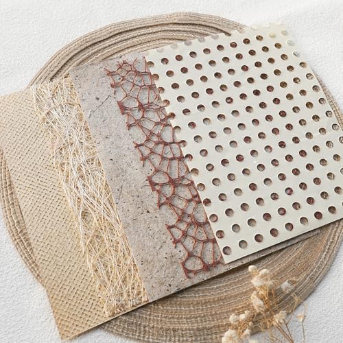 15-Piece Textured Scrapbook Paper & Mesh Fabric Set, Brown A5 Sheets - Image 4