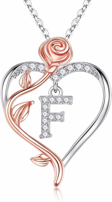 Iefil Stocking Stuffers for Women Wife - 925 Sterling Silver Rose Heart Initial Necklace, Christmas Anniversary Birthday Gifts for Women, Jewelry Gift for Her Wife Girlfriend Mom Daughter
