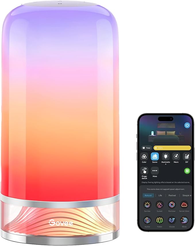 Govee RGBIC Smart Table Lamp 2, Touch Bedside Small Table Lamp Matter, Alexa Compatible, LED Desk Lamp with 64 Scene Modes, Color Changing Lamp for Bedroom Living Room Dimmable Night Light(Corded)