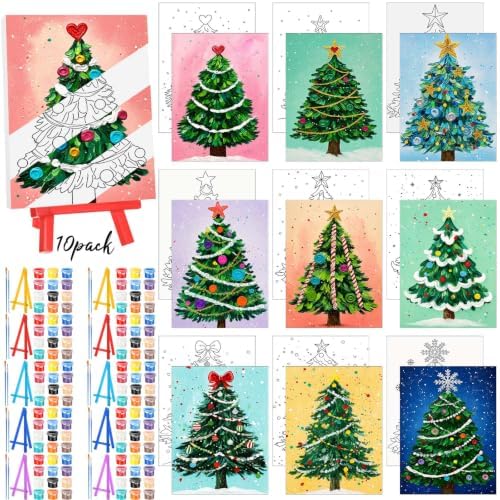 Blosssound 10 Set Christmas Pre Printed Canvas for Painting 5x7, Colorful by Blosssound