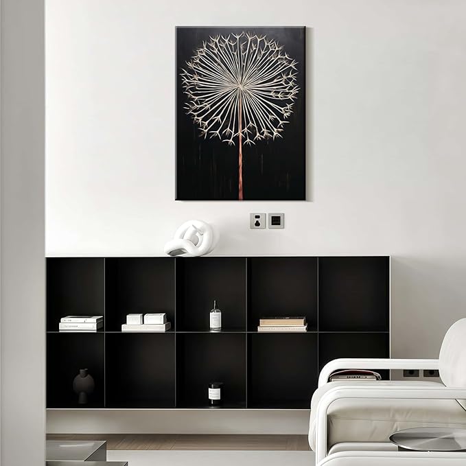Framed Dandelion Plant Fun Wall Art Decor Canvas Print Poster Picture Modern Minimalist Artwork Bathroom Living Room Bedroom Office Gallery Decor 12x16 Inch Ready to Hang
