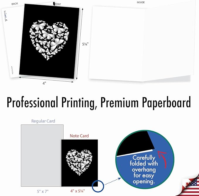 The Best Card Company - 20 All Occasion Blank Greeting Cards (4 x 5.12 Inch) - Monocolor Photos (10 Designs, 2 Each) - Hearts and Butterflies AM9076OCB-B2x10